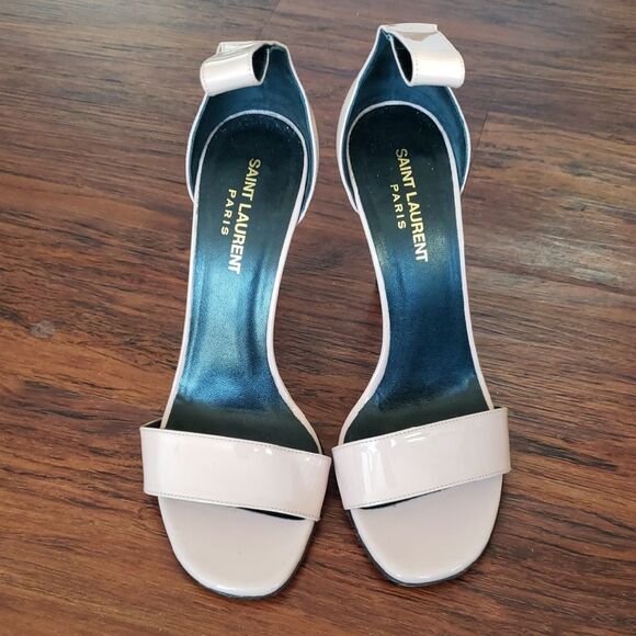 Saint Laurent Pink Beige Patent Leather Heels Size 38.5 Flawed - Picture 2 of 12